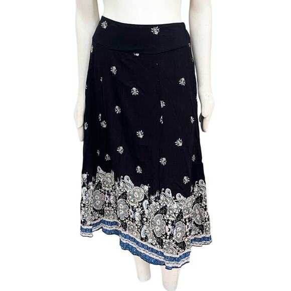 LAURA SCOTT Gauze Cotton Lightweight Floral Pull On Midi Skirt in Black SZ S - Picture 1 of 7